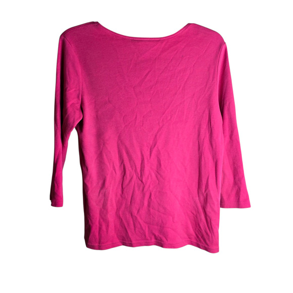Women’s Medium Karen Scott Pink Glitter Graphic Scoop Neck 3/4 Sleeve Shirt - Picture 2 of 8